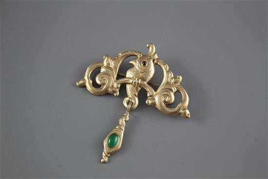 A 20th century Norwegian Thune 830S gilt white metal drop brooch,